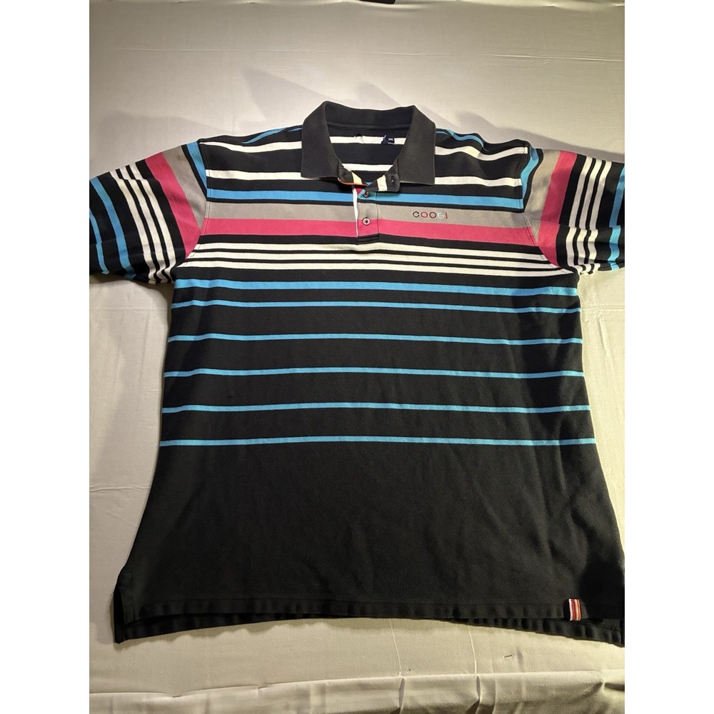 Coogi Y2K Striped Polo Vtg Size 3XL Black Striped Multi Color